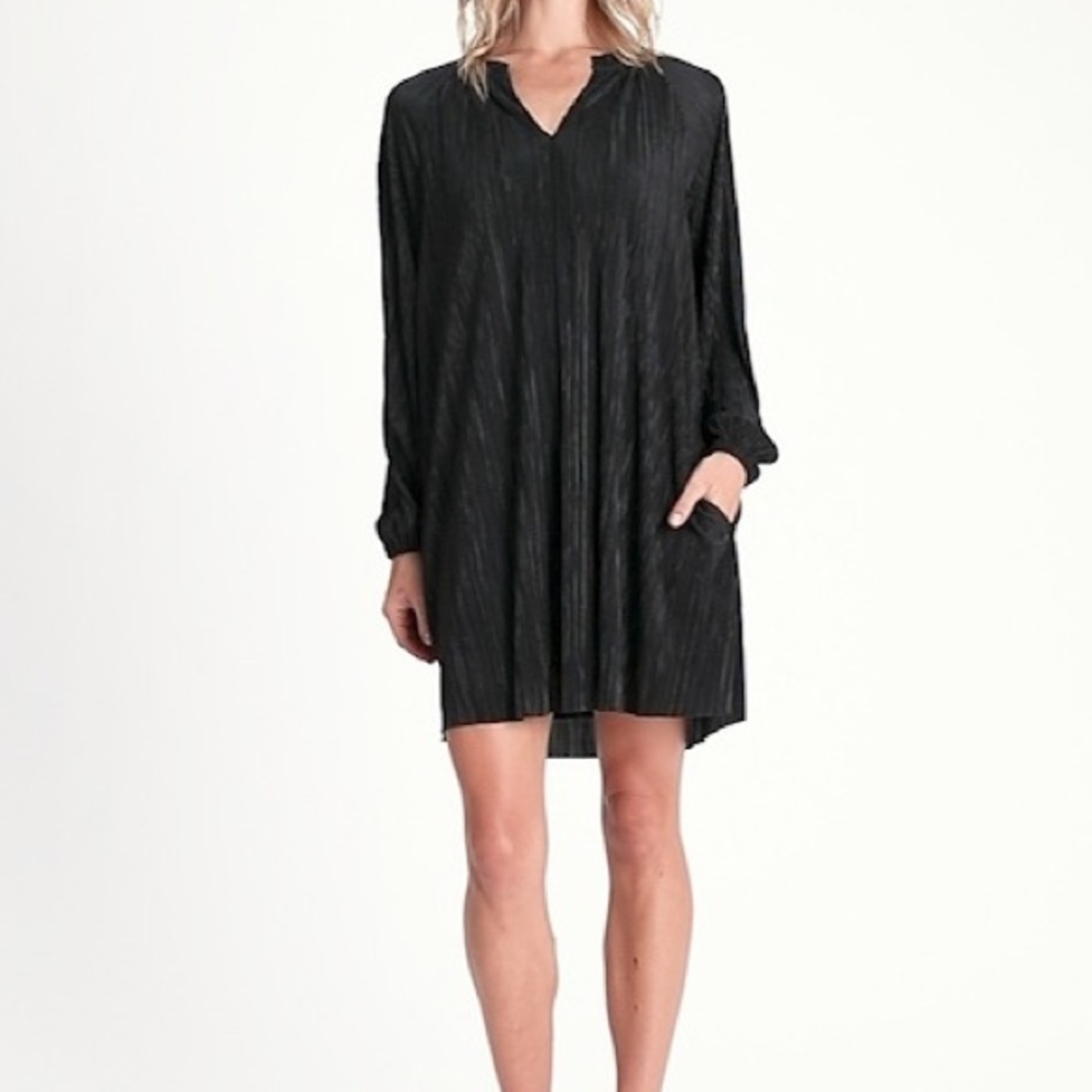 Banana Republic | Black Plisse Mini Swing Dress